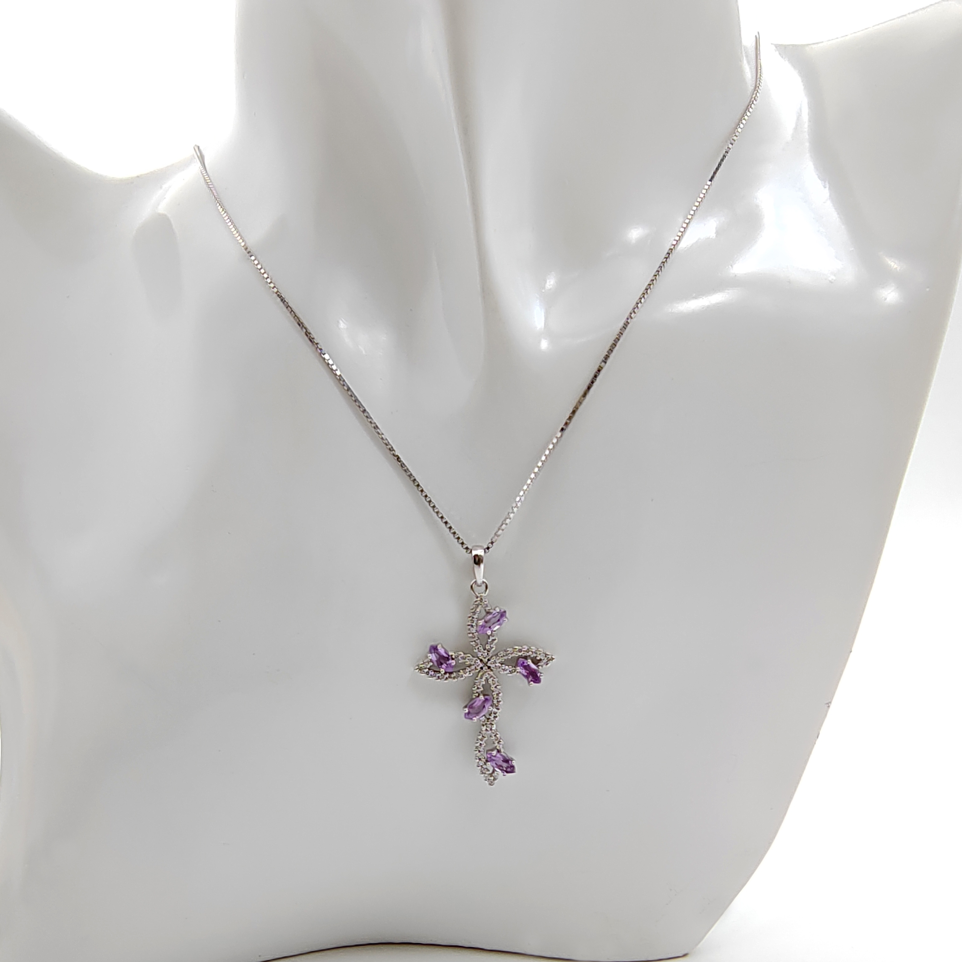 Collana in argento 925 Croce Pendente con Ametista girocollo da donna religioso